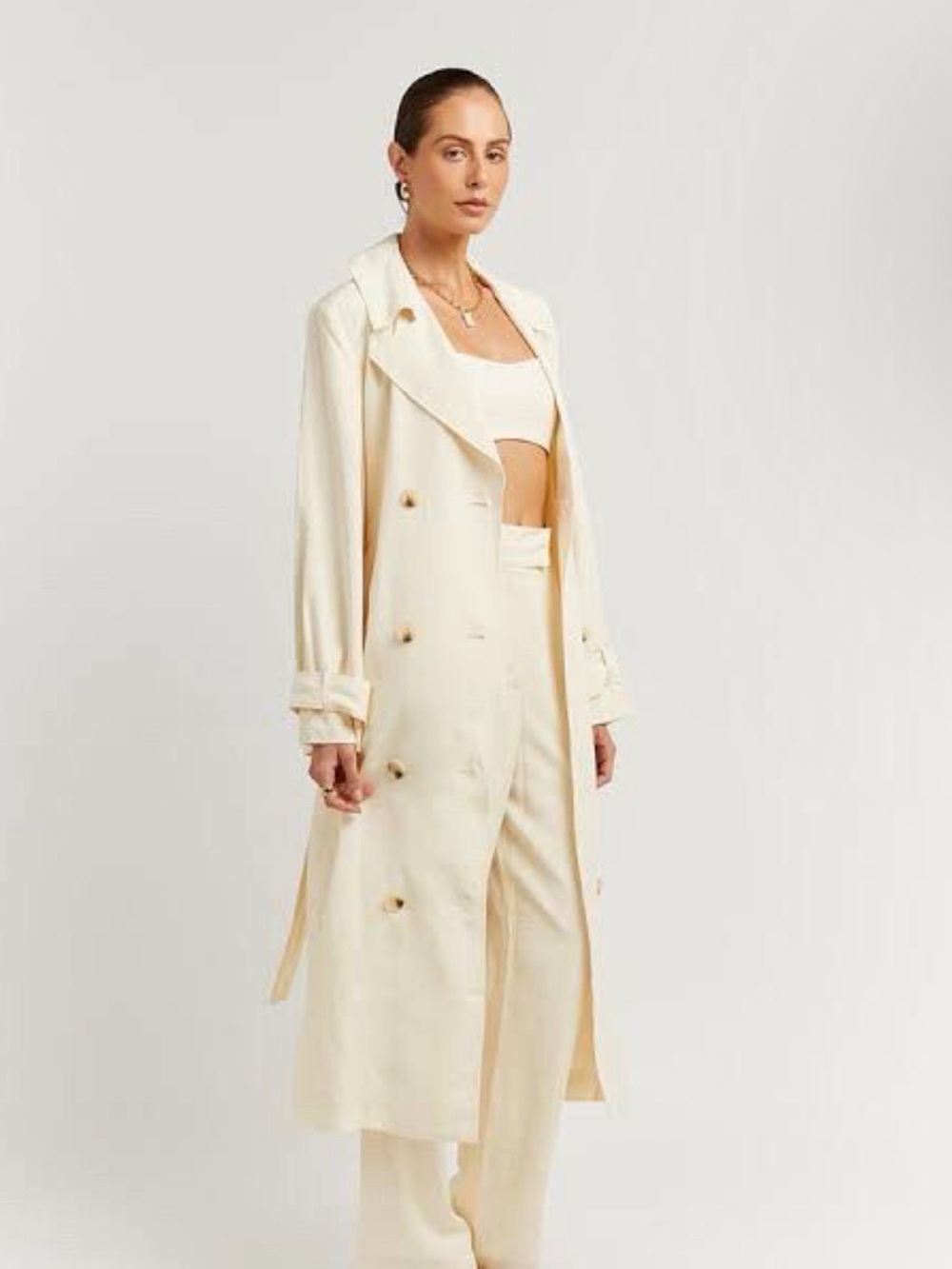 DISSH Fallon Cream Double-Breasted Trench Coat